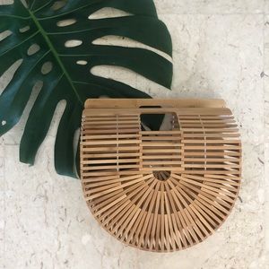 Half moon  bohemian natural bamboo clutch